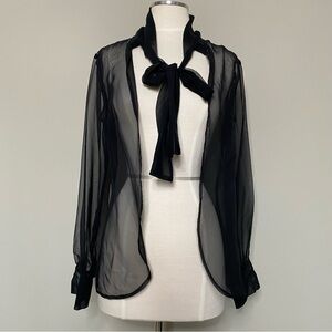 Yves Jennet Vintage Sheer Black Tie Neck Formal Topper Shrug, One Size